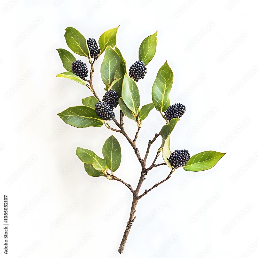 Frangula alnus left isolated on a white background, close up Frangula alnus left isolated on a white background, close up