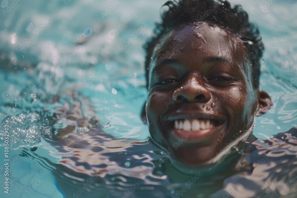 Close up portrait of young boy swimming at pool looking happy Close up portrait of young boy swimming at pool looking happy