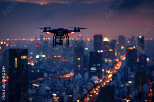 Drone flying in sky over beautiful nature during observation from top