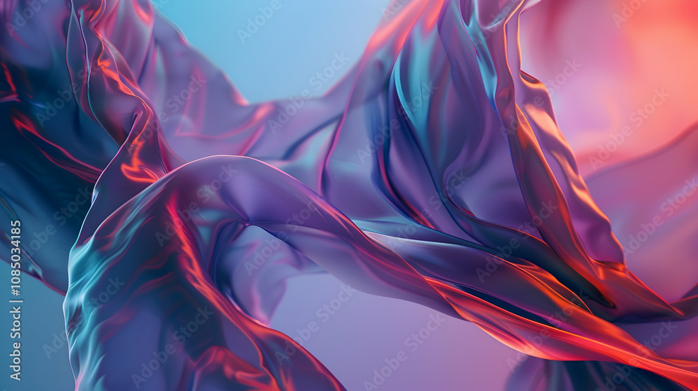 Fototapeta premium Abstract 3D Render of Flowing Fabric with Purple, Blue, and Red Colors