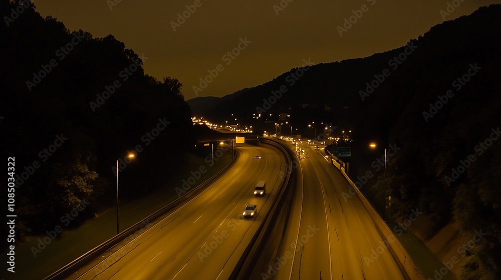Fototapeta premium Empty express lane on highway during off-peak hours, symbolizing efficiency and opportunity in a calm, uncluttered environment.