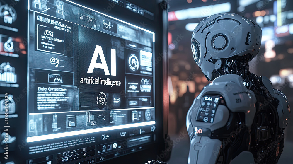 Robots working in front of screens Robots working in front of screens