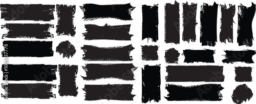 Brushes pack .Grunge Paint Roller set . Vector brush Stroke collection. Distressed banner . Black brushes isolated. paintbrush collection .Textured box . Rough edges banner set. Bulge brush lines
