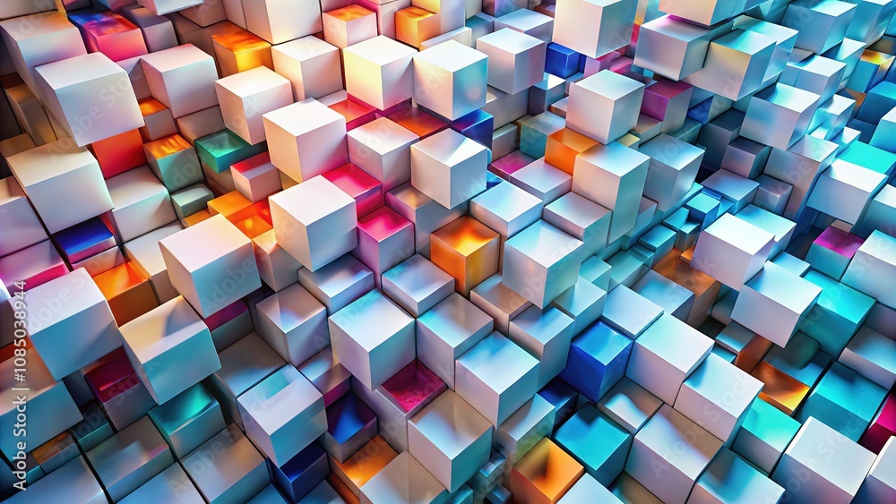 Abstract Drone Shot: Stacked White Cubes 3D Abstract Drone Shot: Stacked White Cubes 3D