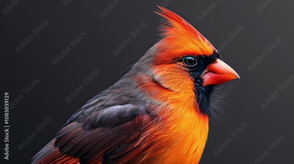 Close-up of a vibrant male northern cardinal against a dark background. Close-up of a vibrant male northern cardinal against a dark background.
