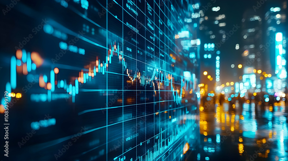 Fototapeta premium Blue and Orange Stock Market Chart Illustration