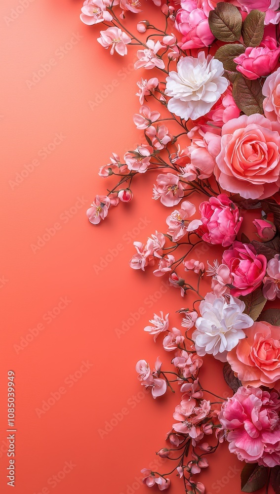 custom made wallpaper toronto digitalBeautiful floral arrangement of vibrant pink and white roses with delicate baby's breath on a coral background for aesthetic mobile phone wallpaper
