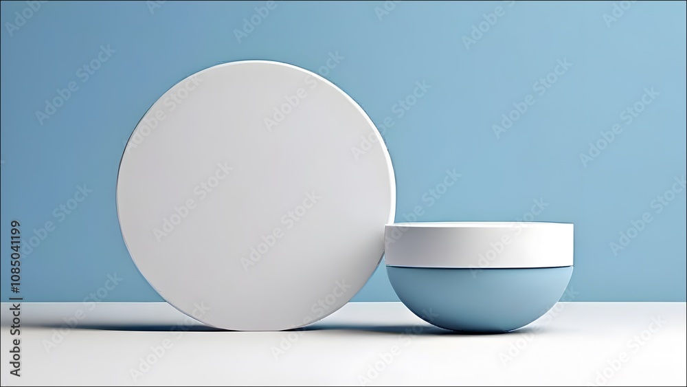 Fototapeta premium A clean 3D rendering of a minimalist PPT cover featuring simple lines and circles, arranged in a balanced and modern composition with a neutral color palette.