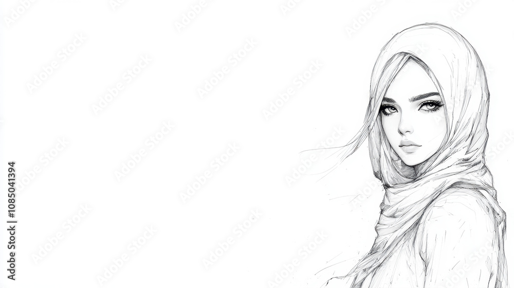 Elegant Slender Woman in Stylish Headscarf Elegant Slender Woman in Stylish Headscarf