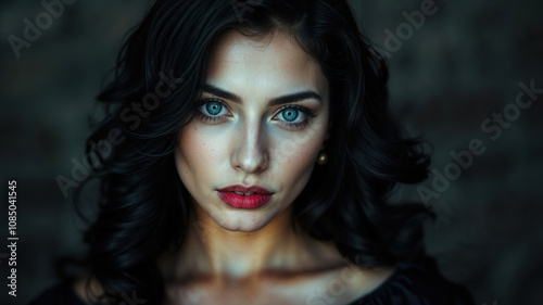 Elegant Woman with Striking Red Lips and Dark Hair Portrait