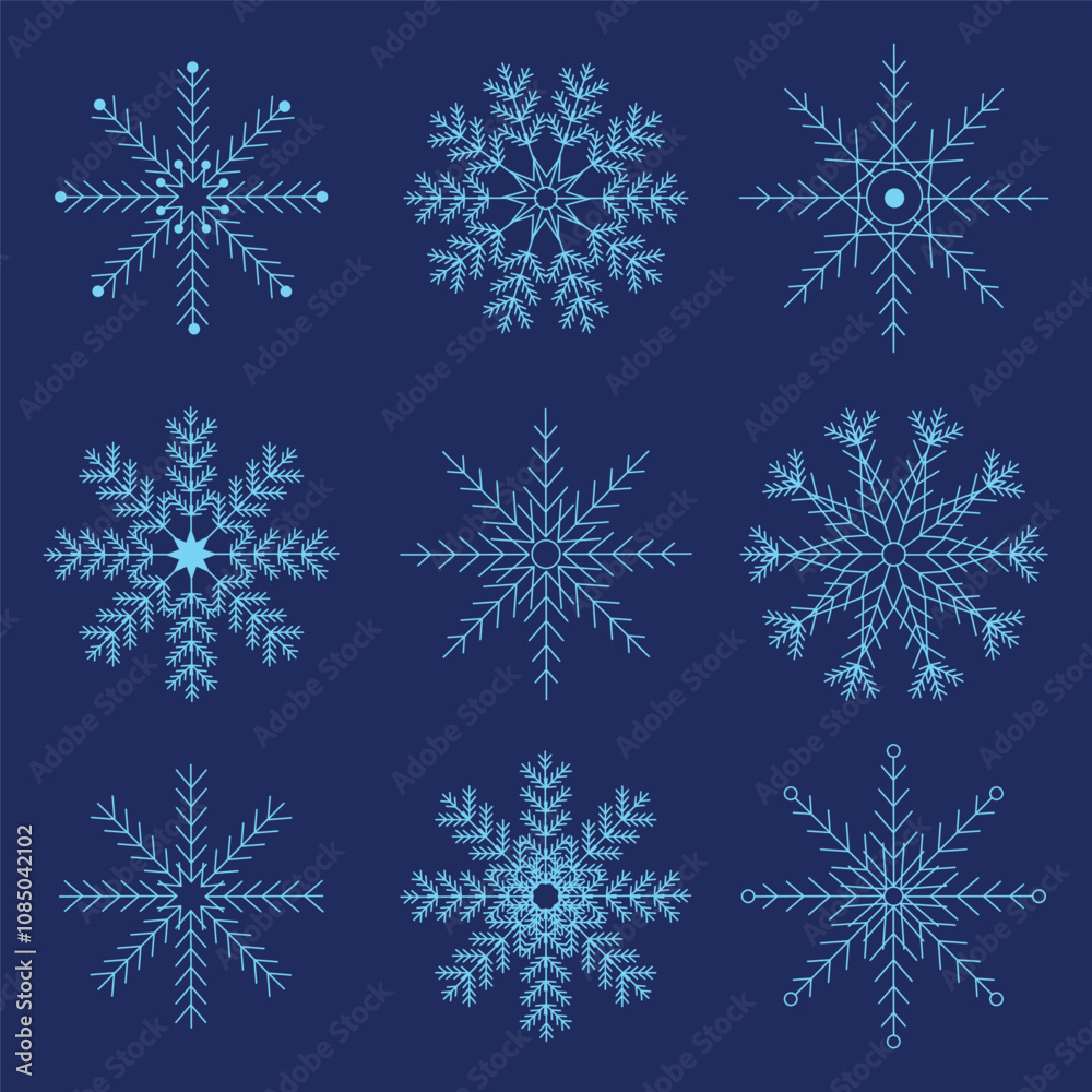 Flat design line snowflakes icon set. Vector Flat design line snowflakes icon set. Vector