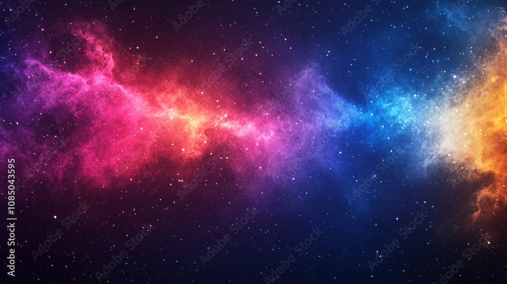 Naklejka premium Vibrant cosmic nebula showcasing colorful gas clouds and stars in deep space at night