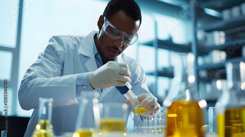 Laboratory research on petroleum products by a scientist