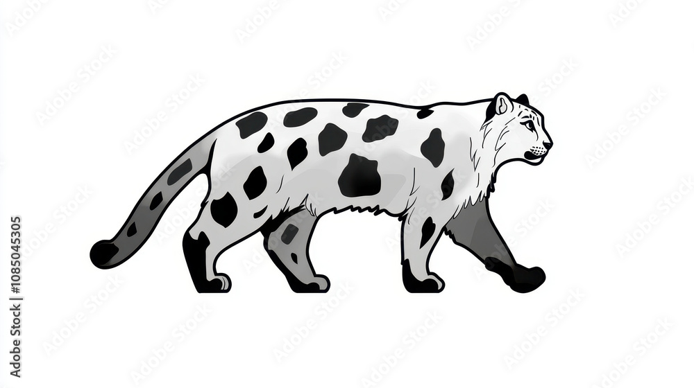 Elegant Snow Leopard Walking in Vector Style Elegant Snow Leopard Walking in Vector Style