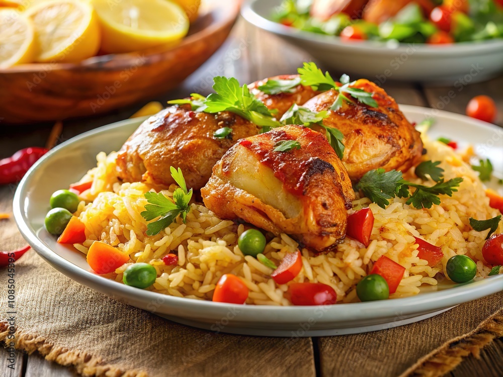 Chicken Rice Dish, Candid Photo, Delicious Meal, Home Cooked, Food Photography, Asian Cuisine Chicken Rice Dish, Candid Photo, Delicious Meal, Home Cooked, Food Photography, Asian Cuisine