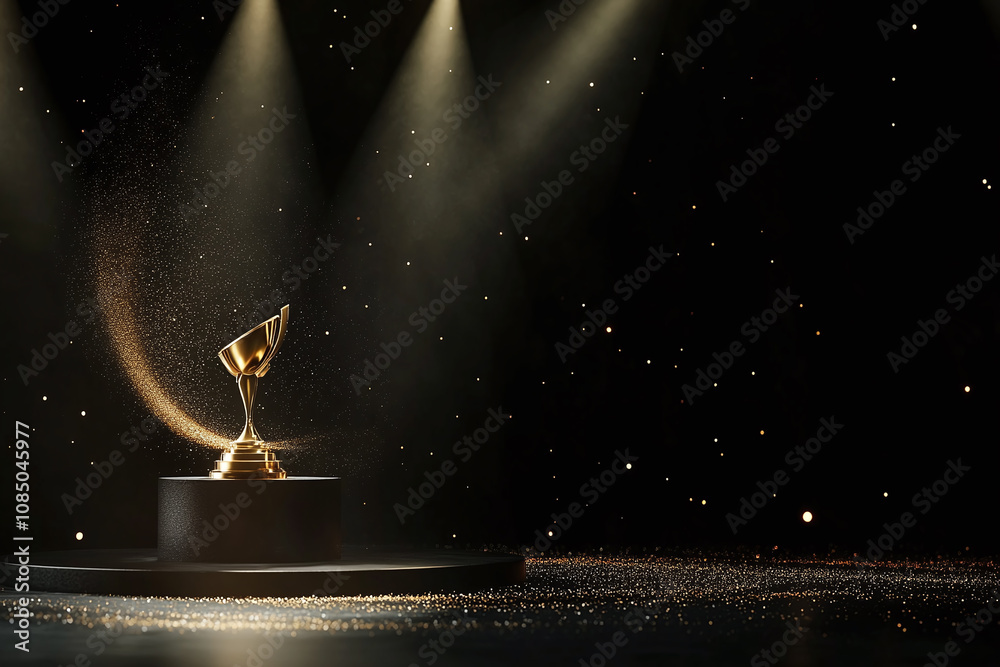 Fototapeta premium Golden Trophy with Radiant Light and Sparkling Effect