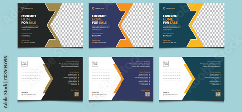 Simple clean stylish advertising minimal elegant unique editable creative modern corporate professional company business marketing EDDM real estate house sale template design.