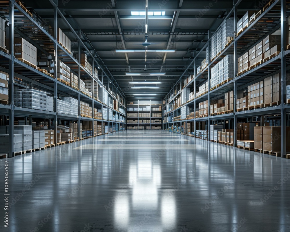 Rows of boxes stacked high in a warehouse. AI. Rows of boxes stacked high in a warehouse. AI.