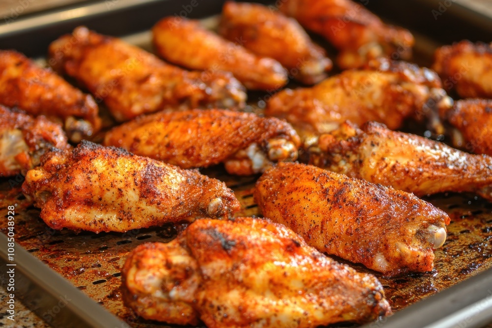 A tray of seasoned chicken wings ready for serving. A tray of seasoned chicken wings ready for serving.