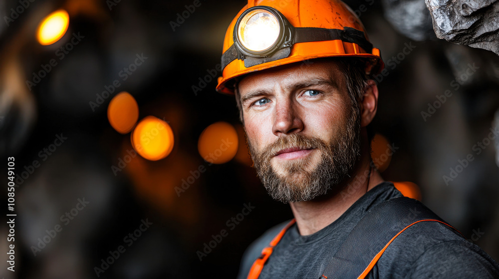 mining engineer with headlamp poses confidently in underground tunnel, showcasing his expertise and dedication to safety in mining industry mining engineer with headlamp poses confidently in underground tunnel, showcasing his expertise and dedication to safety in mining industry