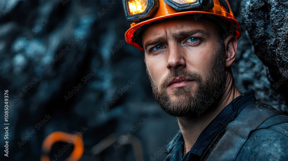 mining engineer with helmet and headlamp inspects underground site, showcasing determination and focus in rugged environment mining engineer with helmet and headlamp inspects underground site, showcasing determination and focus in rugged environment