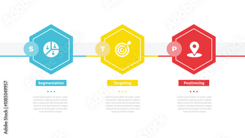 STP marketing analysis infographics template diagram with triangle shape and description with 3 point step design for slide presentation