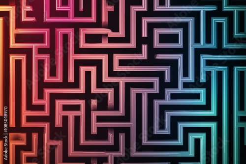 Intricate Labyrinth Design with Bold Colors and Geometric Patterns