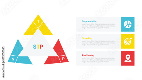 STP marketing analysis infographics template diagram with round rectangle stack vertical with 3 point step design for slide presentation