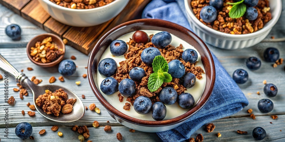 Delicious Yogurt Breakfast with Granola and Berries - Gourmet Food Photography Delicious Yogurt Breakfast with Granola and Berries - Gourmet Food Photography