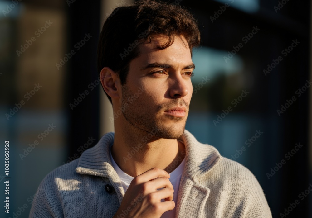 Fototapeta premium Pensive Young Man in Knit Sweater