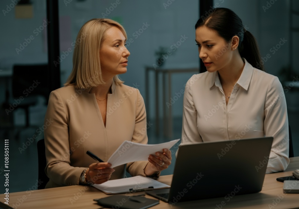 Two Businesswomen Reviewing Documents Two Businesswomen Reviewing Documents