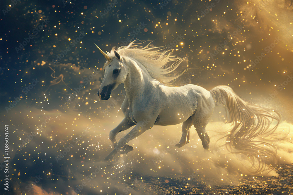 Fantastically beautiful mythological pink unicorn with long horn Fantastically beautiful mythological pink unicorn with long horn