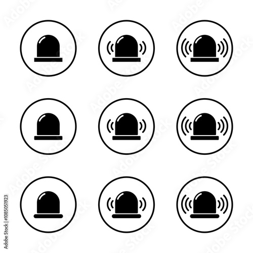 Emergency siren icon set collection on circle line. Ambulance, police light sign symbol