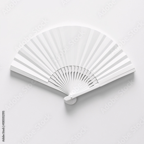 Mockup of a white folding hand fan set apart against a white background AI generated. Chinese Hand Fan on white.