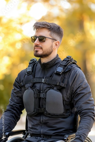 Man in Sunglasses Wearing Tactical Gear Outdoors