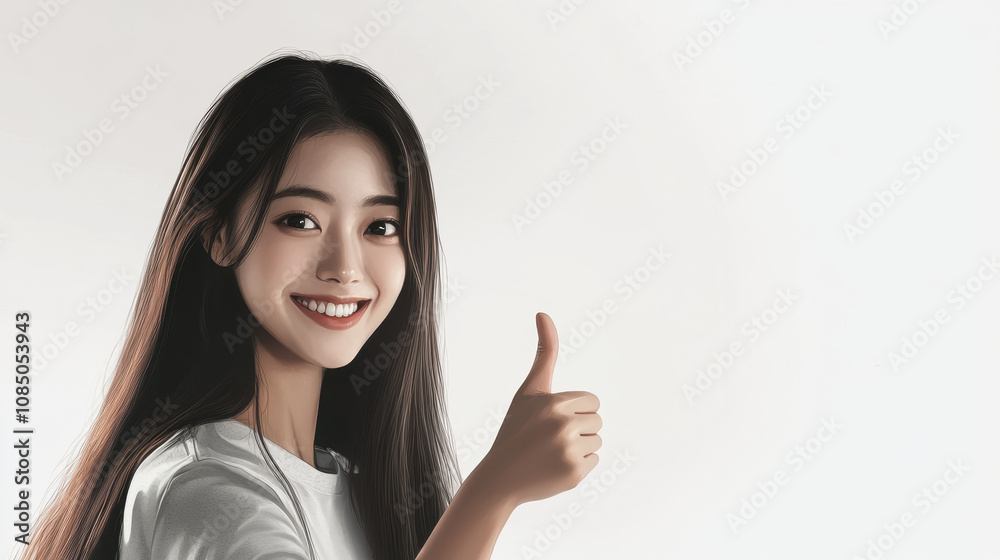 Young Woman with Long Hair and Cheerful Expression Young Woman with Long Hair and Cheerful Expression