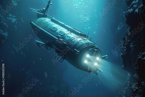 Wallpaper Mural Beautiful large bathyscaphe floating in middle of ocean during exploration Torontodigital.ca