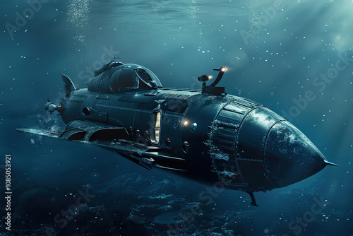 Wallpaper Mural Beautiful large bathyscaphe floating in middle of ocean during exploration Torontodigital.ca