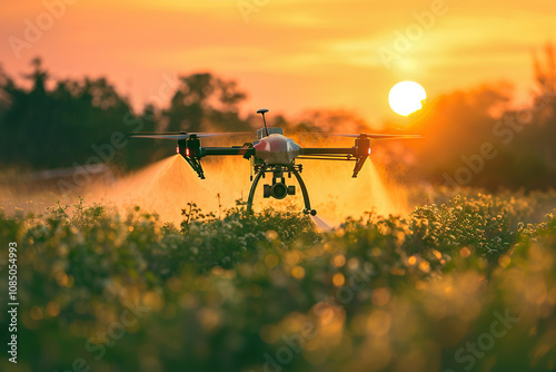 Drone flying in sky over beautiful nature during observation from top