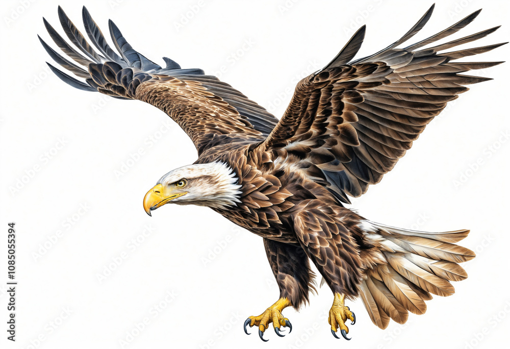 Obraz premium Bald eagle with spread wings in flight