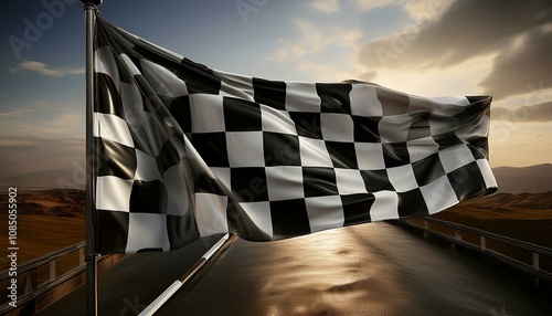 checkered flag against blue sky