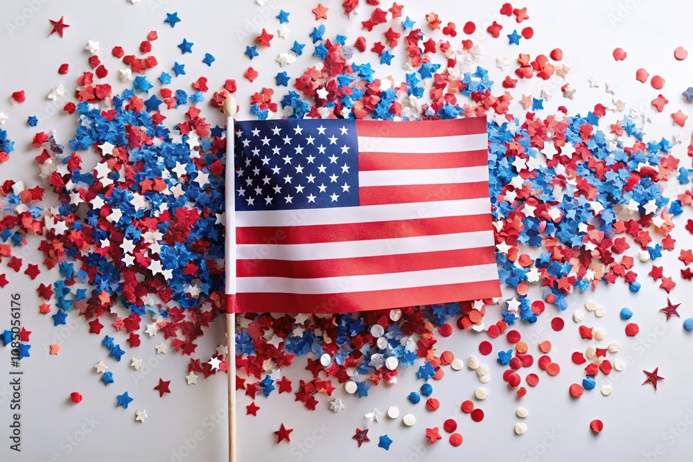 Obraz premium Festive USA Flag Peeking from Confetti - Independence Day Celebration