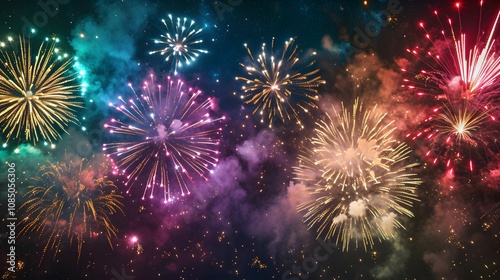 Vibrant explosions lighting up the evening sky