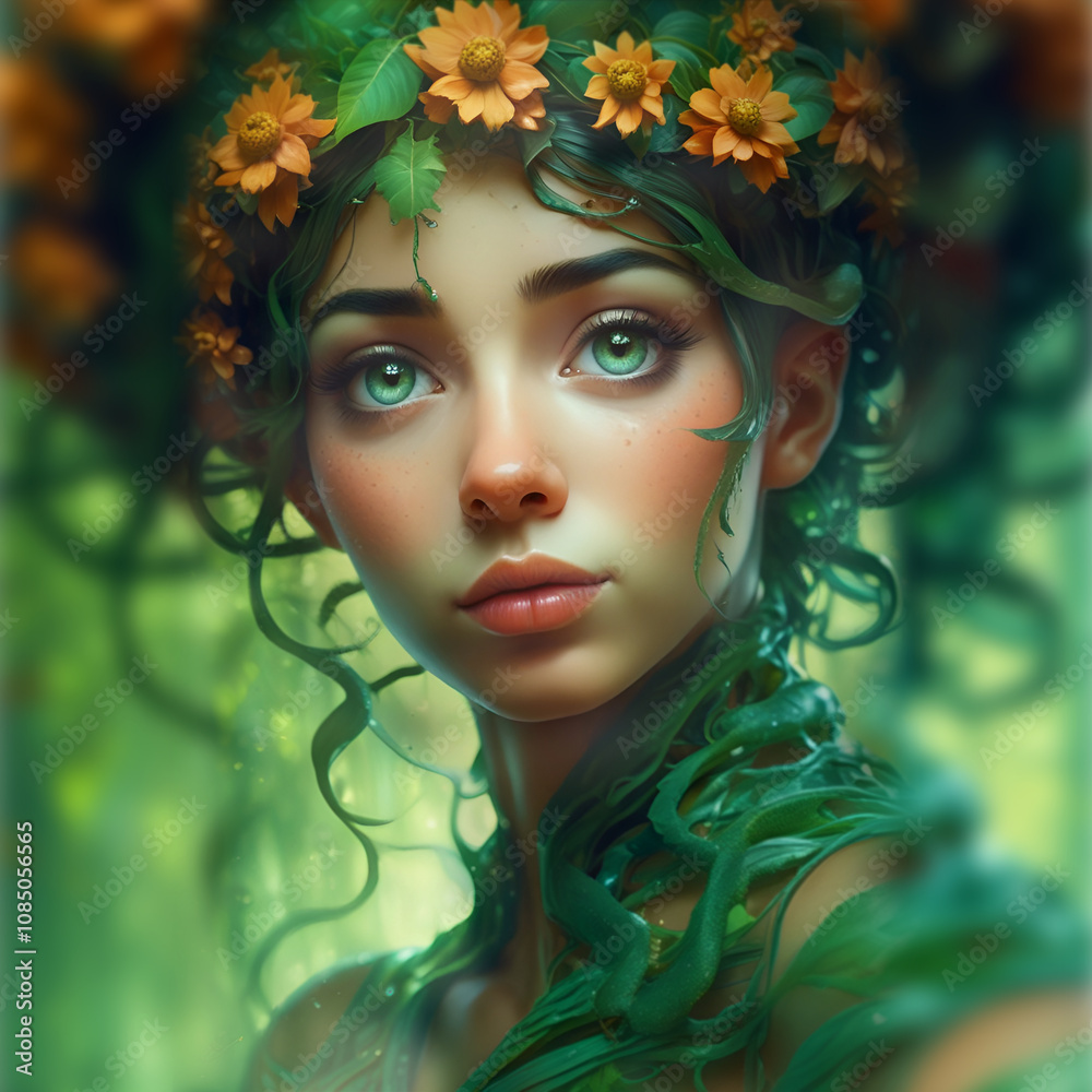 She was just a dream, with blue eyes, dark hair, red lips, orange flowers in her hair. Forest Goddess. She was just a dream, with blue eyes, dark hair, red lips, orange flowers in her hair. Forest Goddess.