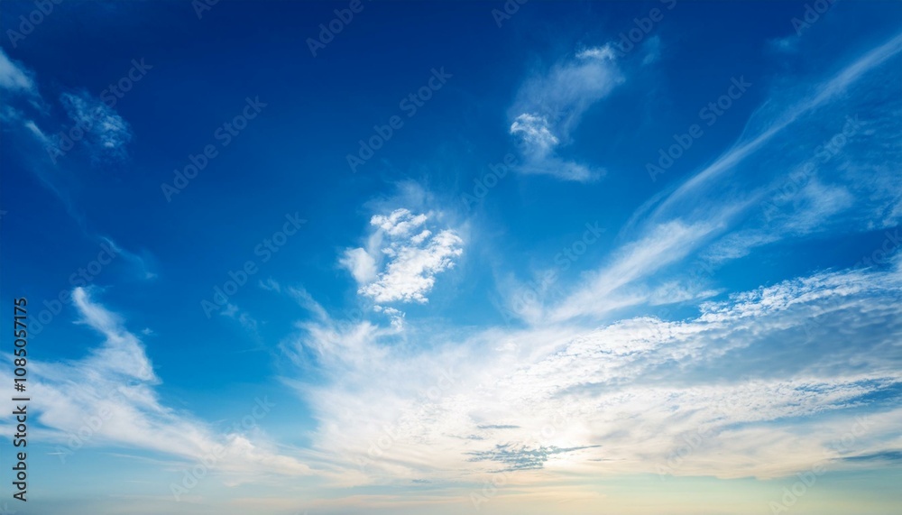 Fototapeta premium 青空に薄い雲が浮かぶ晴れた空の背景で、清々しく晴れやかな印象を作り出すデザイン。