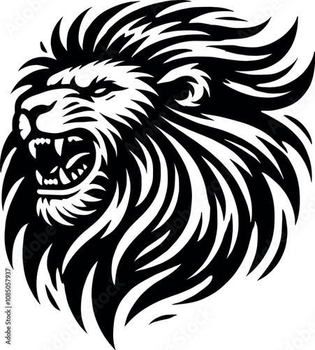 Roaring Lion Head Vector Black Silhouette Cricut Design for T-Shirt