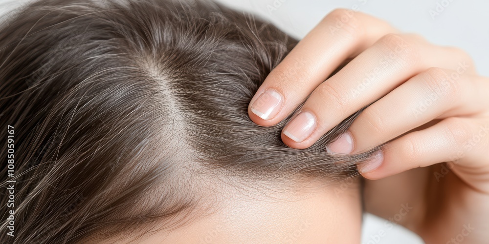 Woman applying hair restoration serum at home beauty routine indoor close-up personal care focus Woman applying hair restoration serum at home beauty routine indoor close-up personal care focus