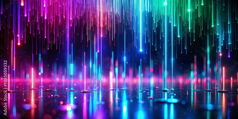 Captivating Abstract Neon Rain Background in Low Light Photography with Vibrant Colors and Dynamic Patterns for Artistic and Creative Projects