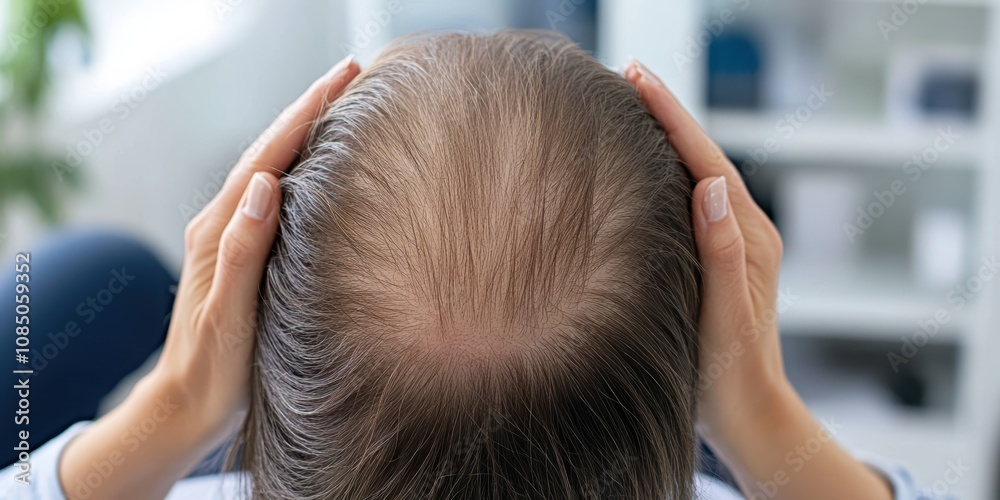 Naklejka premium Coping with thinning hair a woman's emotional journey in a bright room personal reflection wellness concept