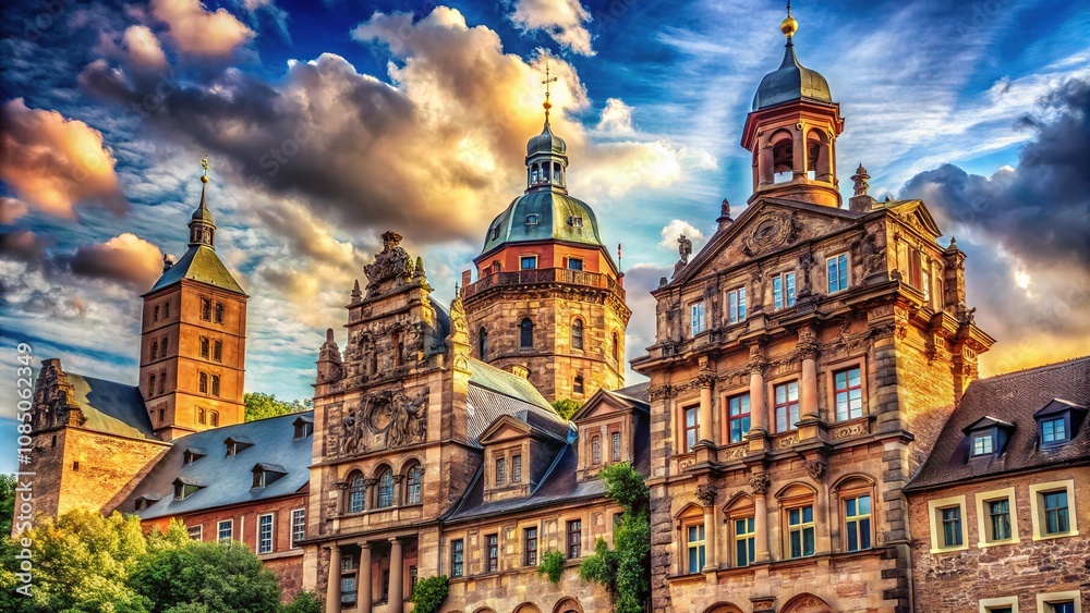 Fototapeta premium Heidelberg Baroque Tower Detail - Dramatic Sky